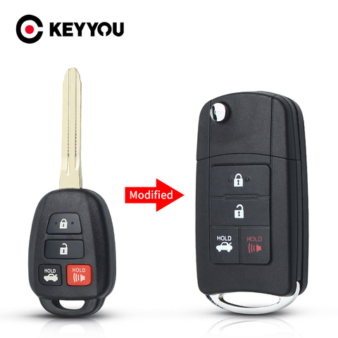 KEYYOU modificado remoto llave de coche 4 botones plegable, abatible carcasa de la llave de mando a distancia de Shell para TOYOTA Reiz Corolla Camry RAV ► Foto 1/6