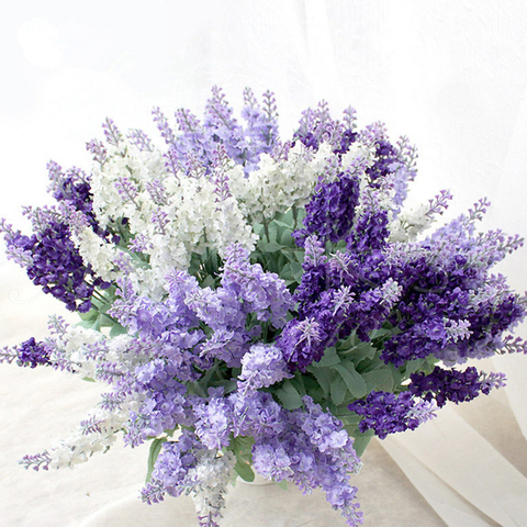 Romántica decoración provenzal flor de lavanda Artificial Flor de seda falsa boda fiesta jardín decoración plástico lavanda ► Foto 1/6