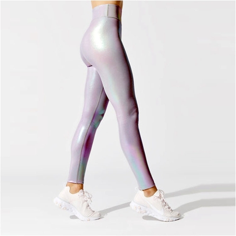 Mallas deportivas brillantes para mujer, Leggings elásticos de tiro alto para Fitness, gimnasio, mallas transpirables de realce, medias de Yoga iridiscentes ► Foto 1/6