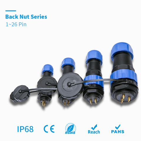 Conector a prueba de agua IP68, tuerca trasera, enchufe de Cable de alambre y conector Jack macho y hembra SP/SD/13/16/20/28, Juego de 2/3/4/5/7/9/14/16/26 pin ► Foto 1/6