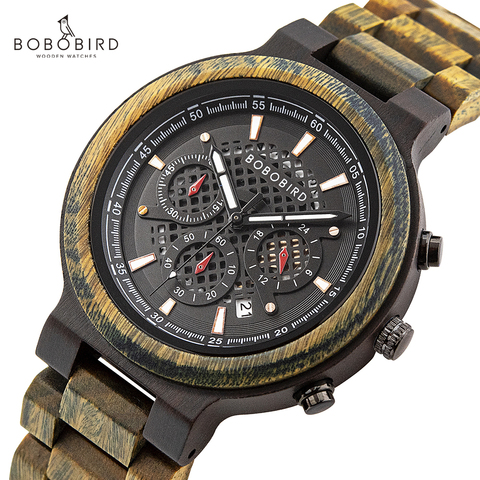 Bobo Bird-reloj de madera con cronómetro para hombre, pulsera de cuarzo con fecha automática, 2022 ► Foto 1/6