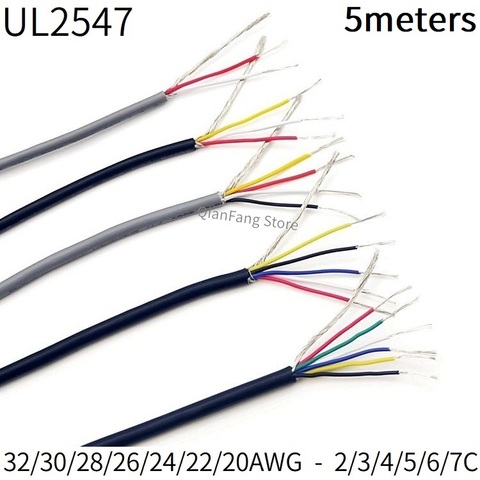 Cable blindado de 5M, 28AWG, 26AWG, 24AWG, 22AWG, Cable de Audio de Canal 2, 3, 4, 5, 6, 7 núcleos, Control de auriculares de PVC, Cable de Control de señal de cobre UL2547 ► Foto 1/6