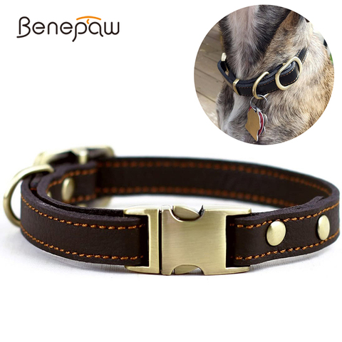 Benepata-Collar de piel auténtica para perro, calidad hecha a mano, hebilla de Metal fuerte y cómoda, para perros pequeños, medianos y grandes ► Foto 1/6