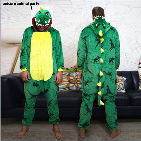 Kigurumi Onesies-Pijama verde de dinosaurio para adultos, para hombres y mujeres, Disfraces de halloween, pijamas, ropa de dormir de animales, Mono ► Foto 1/4