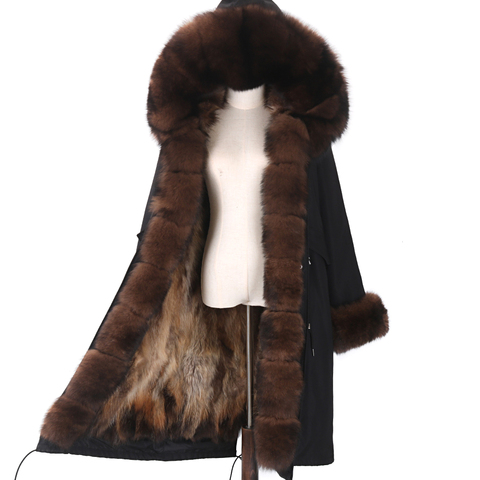 Grandes de invierno de cuello de piel gruesa parka mujer largo Color Natural de piel parka de piel de mapache forro real chaqueta abrigo ► Foto 1/6