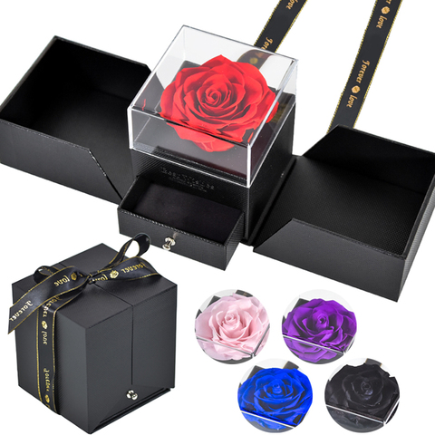 Caja de joyería con flor seca Rosa eterna para mujer, collar, pendientes, lápiz labial, almacenamiento de maquillaje, boda, madre, regalo de San Valentín ► Foto 1/1