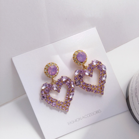 Pendientes coreanos de lujo para mujer, aretes con Clip de corazón grande morado, sin agujero, temperamento elegante, con diamantes de imitación, corazón de amor, novedad de 2022 ► Foto 1/5