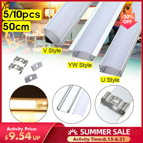 Gran oferta, 5/10 Uds., soporte de canal de aluminio de 50cm, U/V/YW, tres estilos para Barra de luces LED, debajo de la lámpara del armario, cocina, 1,8 cm de ancho ► Foto 1/6