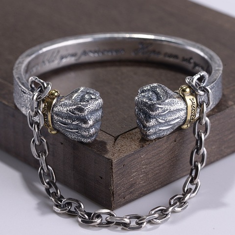 Pulsera de plata de ley 925 para hombre, brazalete creativo de puño, Plata tailandesa, doble boxeo, joyería fina, regalo de Navidad ► Foto 1/6