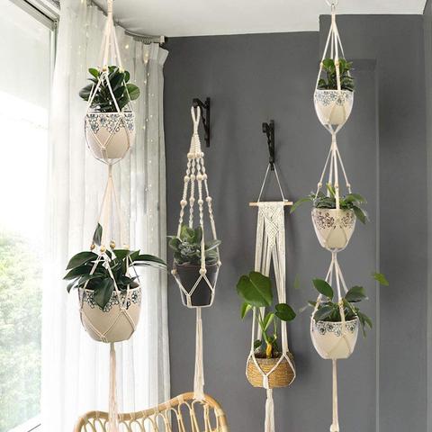 Macramé para planta colgante hecho a mano, maceta, maceta, plantador colgante, decoración de pared, Patio, jardín, cesta de jardinera colgante ► Foto 1/6