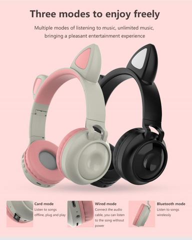 Auriculares inalámbricos con diseño de orejas de gato, audífonos con Bluetooth, diseño bonito luminoso, estéreo, reducción de ruido, música, resistentes al agua, novedad ► Foto 1/6