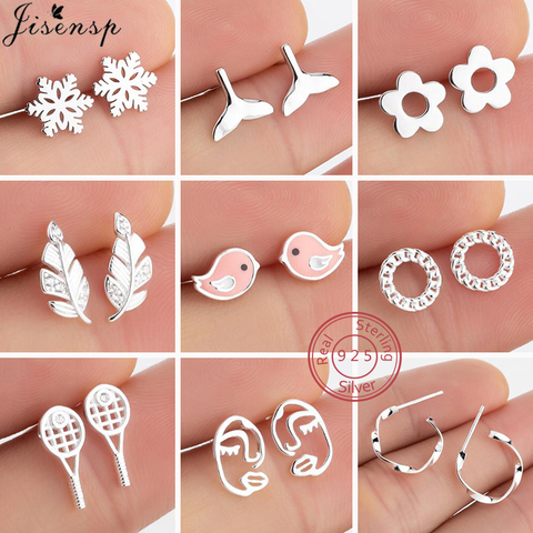 Pendientes de plata de ley 100% para mujer y niño, joyería con plumas, cara, flor, pájaro, aretes de estudio niñas, regalo, 925 ► Foto 1/6