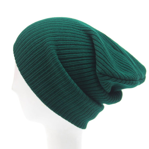 Gorro elástico liso de punto para mujer, gorros con calavera lisa, color gris y verde oscuro, azul y negro, para invierno ► Foto 1/4