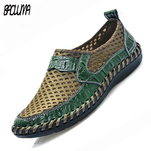 2022 zapatos de malla transpirables de verano de Italia mocasines para Hombre Zapatos casuales de cuero genuino zapatos de marca hombre suave cómodo 38 -46 ► Foto 1/6