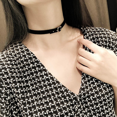 Collar de cuero negro sencillo clásico para mujer, collares llamativos, joyería de moda de estilo coreano ► Foto 1/6