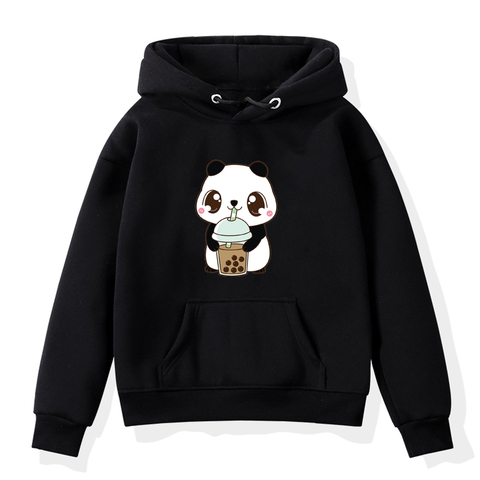 Sudadera con capucha de dibujos animados de Panda para niños y niñas, chándal de forro polar con estampado de té de burbujas, chaqueta ► Foto 1/6