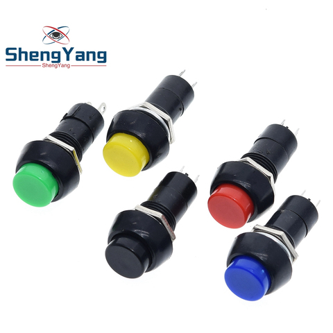 ShengYang-interruptor momentáneo sin bloqueo, pulsador de encendido y apagado, 2 pines, 12mm, PBS-11B, 3A, 150V, negro, azul, rojo, verde y amarillo, 1 paquete = 5 uds. ► Foto 1/6