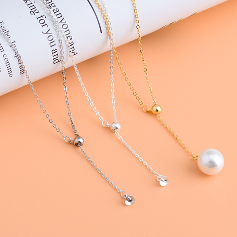 Cadena de plata de ley S925 con perlas semiacabadas, collar ajustable de silicona ► Foto 1/6