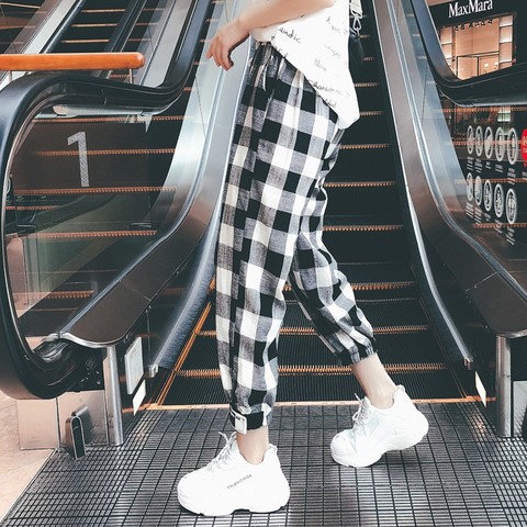 Pantalones informales de otoño para mujer, ropa holgada con cordón, moda,  harem de cuadros en blanco y negro - Historial de precios y revisión |  Vendedor de AliExpress - 4 Seasons Store 