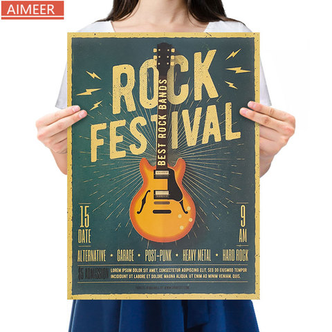 Rock Festvial-póster de estilo musical clásico y nostálgico, Papel kraft retro, decoración para el hogar y la Oficina, pintura core76 x 36cm ► Foto 1/6