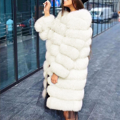 Ropa de abrigo de piel de imitación para mujer, chaqueta de manga larga y cuello redondo de talla grande 3XL, color blanco, cálido, moda de invierno ► Foto 1/6