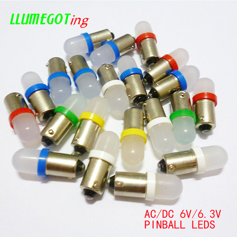 Luces LED de varios colores, lámparas de lente esmerilada con polaridad no estándar ideal para juego de Pinball, AC DC 6V y 6,3V, BA9S T4W #44 #47, 100 uds. ► Foto 1/6