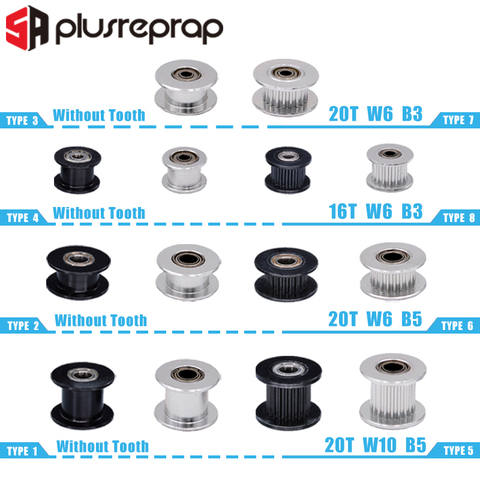 GT2-polea de distribución de 16 dientes, 20 dientes con orificio de 3mm o 5mm con rodamientos para piezas de impresora 3D, correa de distribución de 6mm y 10mm ► Foto 1/6