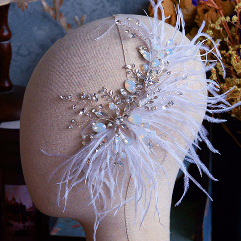 Blanco de plumas diadema Tiara de cristal de moda de Clip de pelo de novia de la boda ornamentos accesorios para el cabello de fiesta novia boda ► Foto 1/6