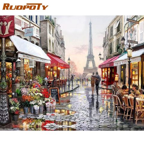 RUOPOTY Paris Street DIY pintura por números pintado a mano lienzo pintura hogar pared arte imagen para sala de estar regalo único 40X50 ► Foto 1/6