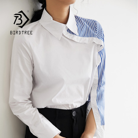 Nueva llegada las mujeres cuello Blusa camisa blanca a rayas Patchwork elegante estilo coreano femenina Blusa T9O908F ► Foto 1/6