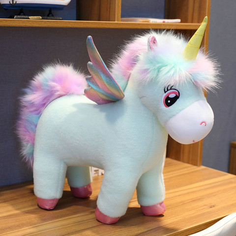 Fantástico brillo Arco Iris alas Peluche de unicornio de juguete gigante unicornio de juguete Animal relleno de la muñeca de pelo suave caballo volador juguetes para niños chico ► Foto 1/6