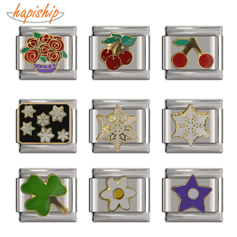 Hapiship-brazalete con amuleto italiano de acero inoxidable, 2022, 9mm de ancho, Margarita, flor y estrellas, copo de nieve, cereza, bricolaje, fabricación de joyas, DJ097 ► Foto 1/6