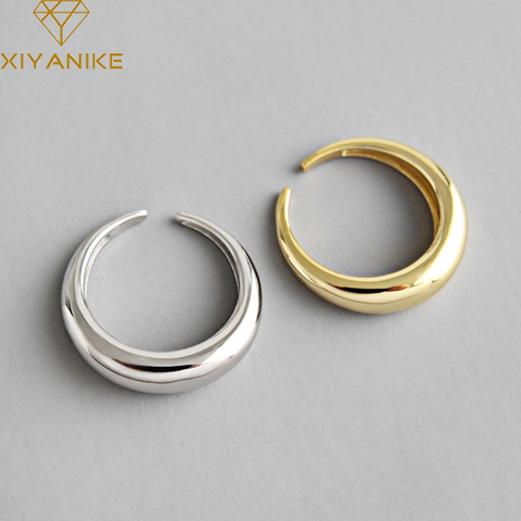 XIYANIKE-Anillo de abertura plateada de Plata de Ley 925, arco geométrico Simple clásico, regalos de joyería artesanal para mujer, tamaño ajustable de 16,9mm ► Foto 1/5