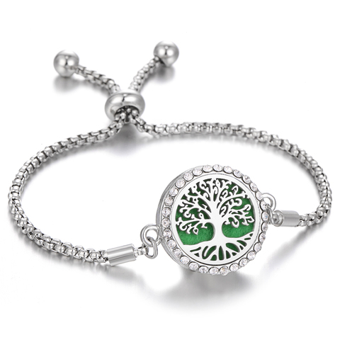 Brazalete difusor de aromaterapia para mujer, brazalete difusor de aceite esencial de Perfume ajustable de árbol de la vida, pulsera Cristal magnético ► Foto 1/6