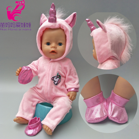 Ropa de la muñeca para 43 cm muñeca bebé abrigo Unicornio Sudadera con capucha conjunto 17 