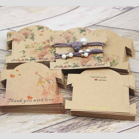 50 Uds. De papel kraft para usted, Tarjeta para horquilla 9*10cm joya con diseño de flores, tarjetas de exhibición DIY, gracias, clip para el pelo, paquete de adornos ► Foto 1/6