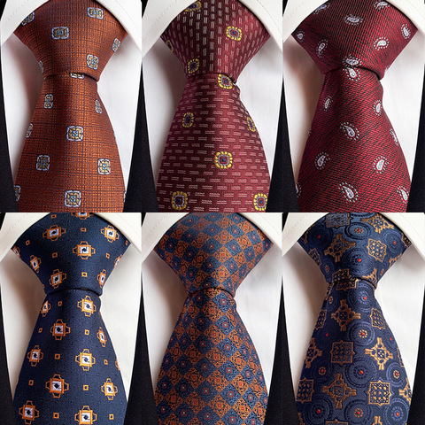 Corbata de seda de 8cm para hombre, corbatas clásicas de rayas geométricas a cuadros en rojo, azul y gris para negocios y bodas ► Foto 1/5