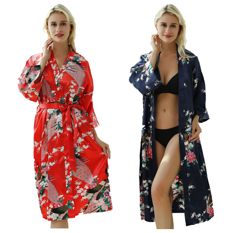 Kimono japonés de tipo Yukata para mujer, ropa de dormir Sexy con cinturón, cárdigan de seda satinada, pijama, bata de baño lisa ► Foto 1/6