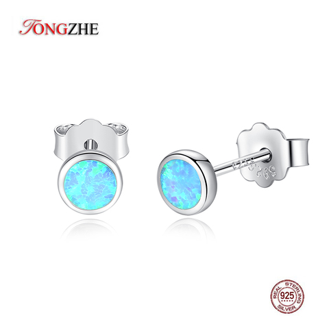 TONGZHE-pendientes coreanos de Plata de Ley 925 auténtica para mujer, aretes pequeños de ópalo azul, joyería de moda, regalo para niña 2022 ► Foto 1/6