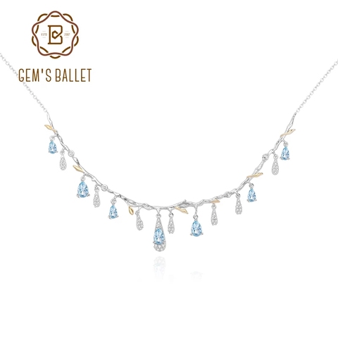 GEM'S BALLET-Collar de plata de ley 925 hecho a mano con brotes de flores, Gema de Topacio azul cielo Natural, joyería de boda ► Foto 1/6