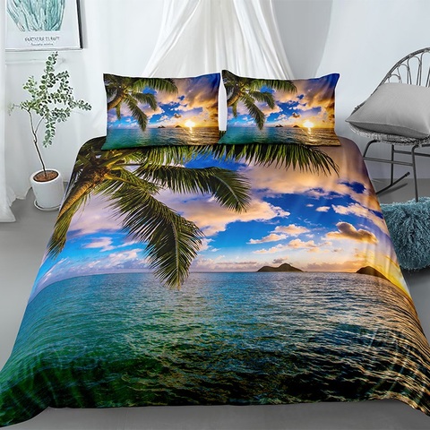 Juego de fundas de edredón con bonito paisaje 3D para el hogar, juego de cama con cascada de árbol de flores, fundas de almohada de lino, Textiles para el hogar, 2/3 Uds. ► Foto 1/6