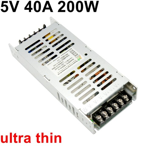 Fuente de alimentación conmutada ultradelgada, 5V, 40A, 200W, 3cm de espesor, controlador Led ultradelgado, entrada de CA de 220V a CC de 5V para tira de muestra de luz LED ► Foto 1/1