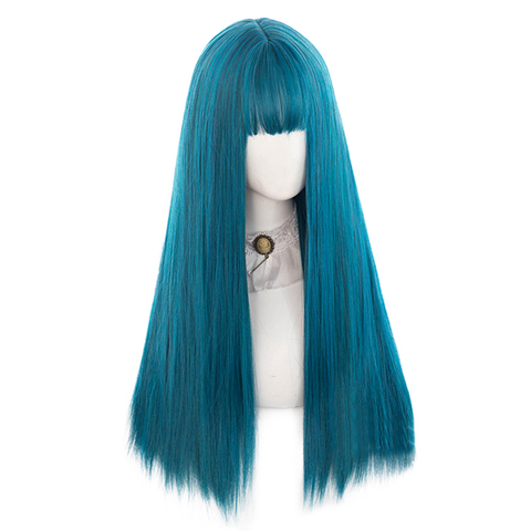 AILIADE-pelucas largas de cabello sintético para mujeres y niñas, pelo largo azul recto Natural con flequillo, resistente al calor, Cosplay, vacaciones de Lolita ► Foto 1/6