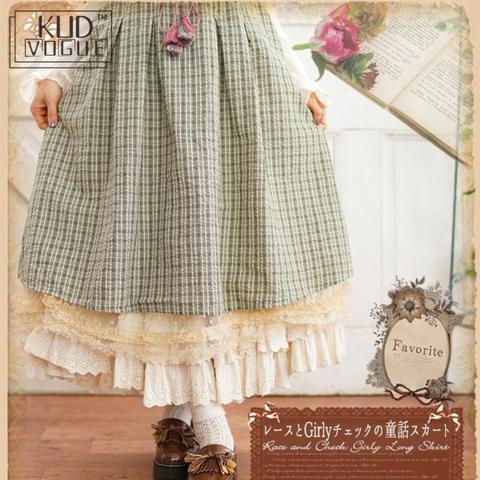 Lolita-falda de encaje doble capa a cuadros para mujer, falda chica Mori Harajuku, ropa japonesa Vintage para mujer, falda holgada Kawaii ► Foto 1/5