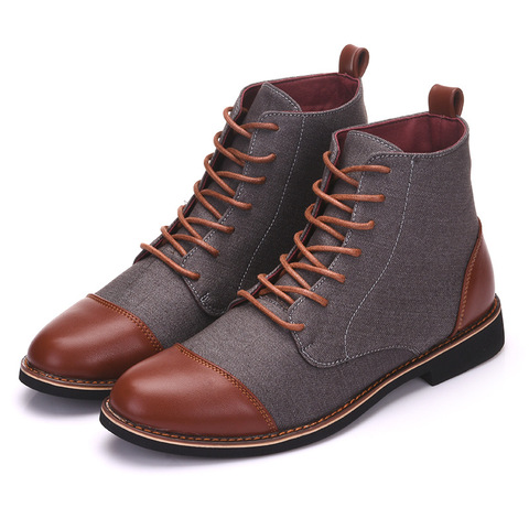 Botines informales con cordones para hombre, botas Oxford de cuero a la moda, talla grande 39-48, jkm89, para primavera y otoño ► Foto 1/6