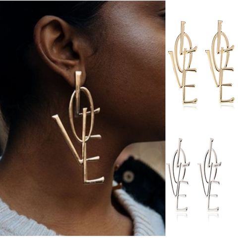 Pendientes Punk bohemios para mujer y niña, joyería de gran forma de letras love, el mejor regalo de aros, 1 par, E057 ► Foto 1/6