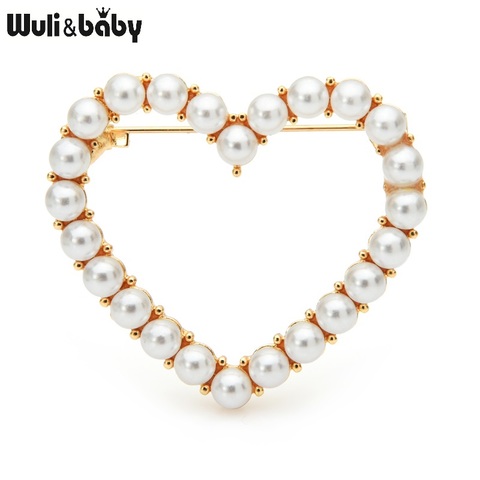 Wuli & baby-broches de corazón de perlas para mujer, broche informal de Metal clásico de 2 colores para bodas, regalos ► Foto 1/4