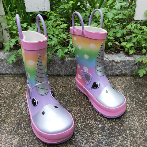 Botas de lluvia de unicornio para niños, botas de goma impermeables, zapatos con estampado de dibujos animados, antideslizantes para bebé ► Foto 1/6