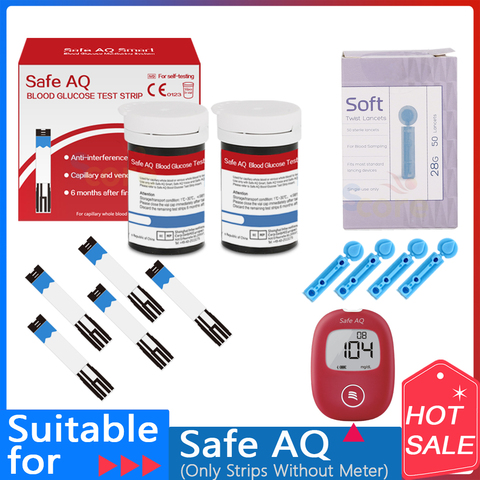 Safe AQ Smart-tiras de prueba de glucosa en sangre con lancetas, agujas para medir glucosa, detección de azúcar en la sangre, 50/100/200 Uds. ► Foto 1/5