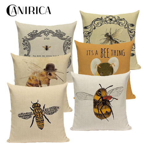 Abeja funda de cojín con patrón de algodón funda de almohada de lino casa decoración almohadas decorativas para el sofá nórdicos casa decoración funda de almohada ► Foto 1/6